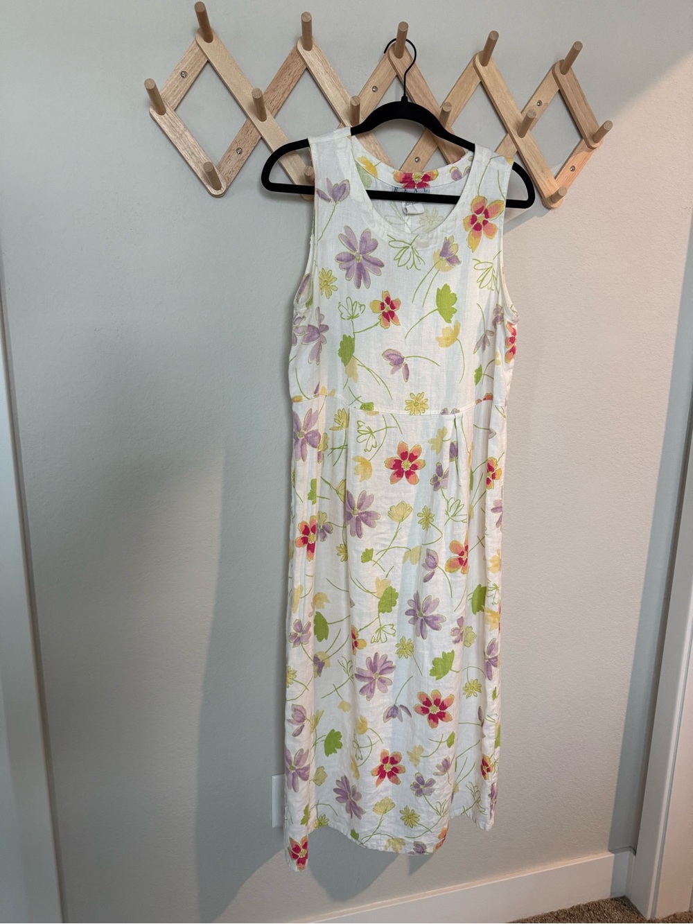 Vintage Linen White Floral Sleeveless Dress